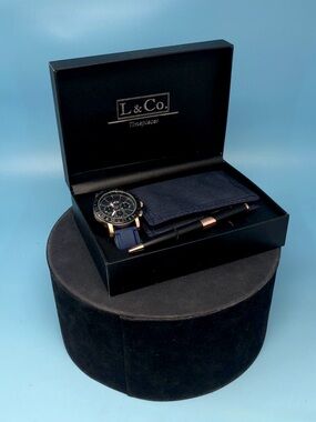 L& Co. Timepieces Quartz
Chronograph Watch Blue Dial
Wallet & Pen Box Set